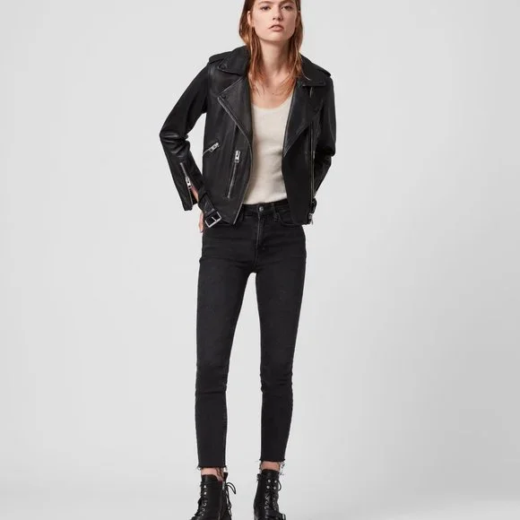 All Saints Balfern Black Leather Biker Jacket - Picture 9 of 11